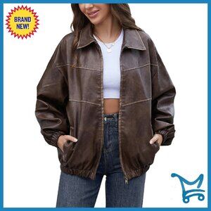 Oversized Faux Leather Motorcycle Jacket Y2K Vintage Plus Size